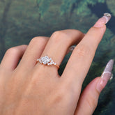 Dainty Princess Cut Moissanite Enagement Ring Vintage Side Stone Ring